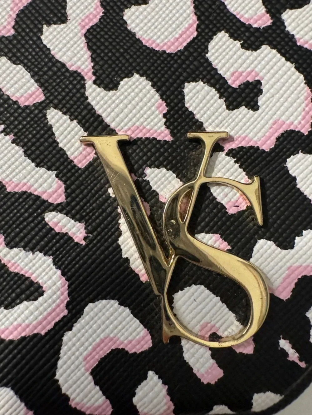 Victoria's Secret Pink Black Leopard Animal Print Wristlet Pouch Gold VS Logo